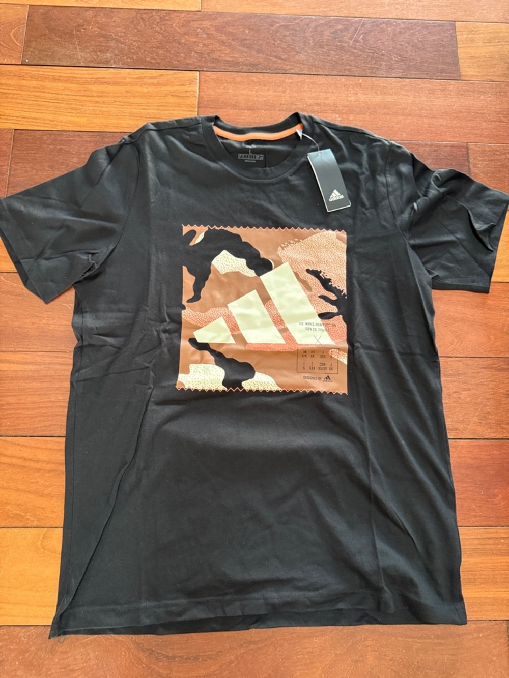 adidas Black Tee with Tan & Cream Logo Graphic